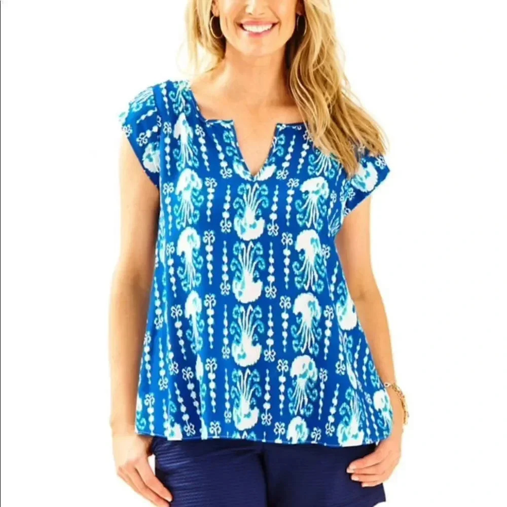 LILLY PULITZER Shelley Jelly‎ Fish Pull On Short Sleeve Top